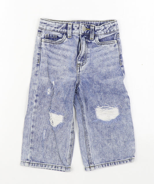 George Boys Blue  100% Cotton Cropped Jeans Size 4-5 Years  Extra-Slim Zip - Distressed