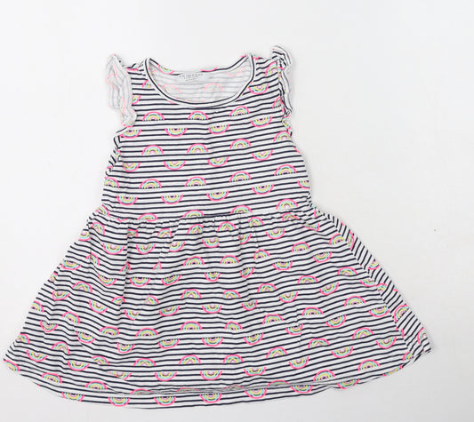 Primark  Girls Multicoloured Striped Cotton Fit & Flare  Size 5-6 Years  Round Neck