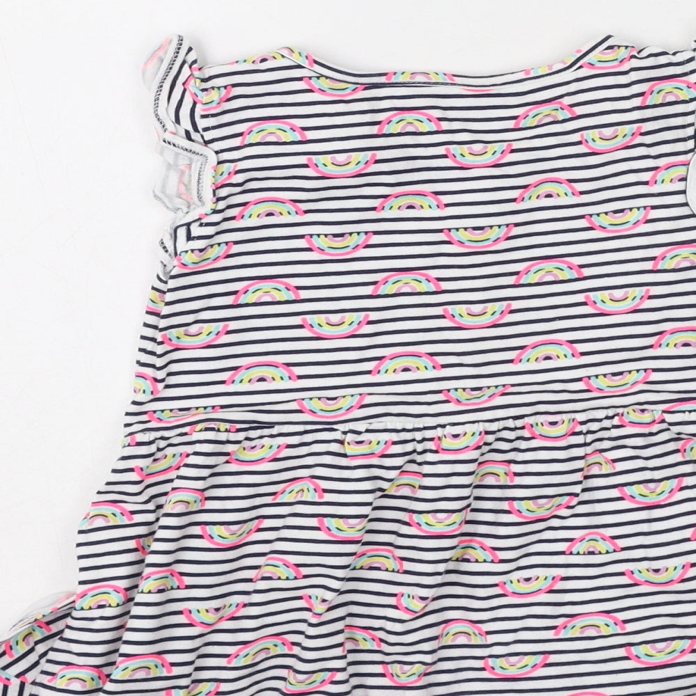 Primark  Girls Multicoloured Striped Cotton Fit & Flare  Size 5-6 Years  Round Neck