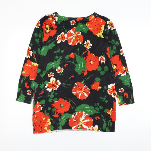 Joseph A Womens Black Round Neck Floral Nylon Pullover Jumper Size S