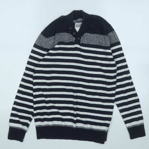 undeniable dudes Boys Blue Mock Neck Striped Cotton Pullover Jumper Size 13 Years