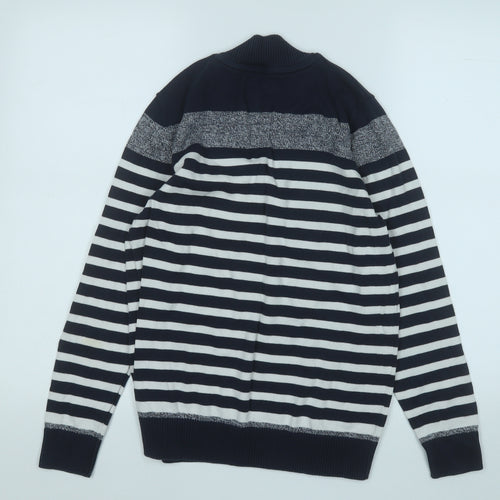 undeniable dudes Boys Blue Mock Neck Striped Cotton Pullover Jumper Size 13 Years