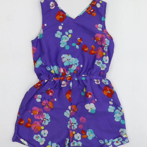 NEXT Girls Purple Floral Polyester Shorts One-Piece Size 8 Years