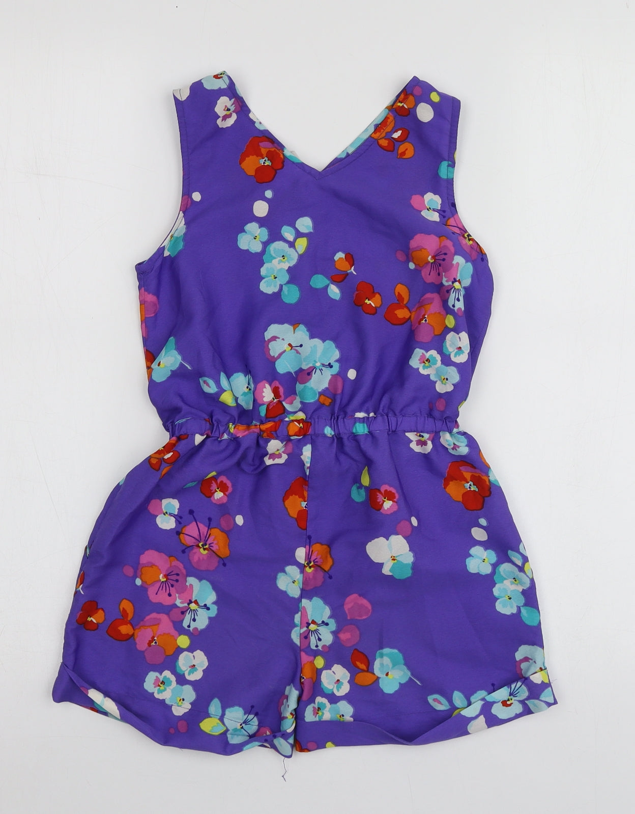 NEXT Girls Purple Floral Polyester Shorts One-Piece Size 8 Years