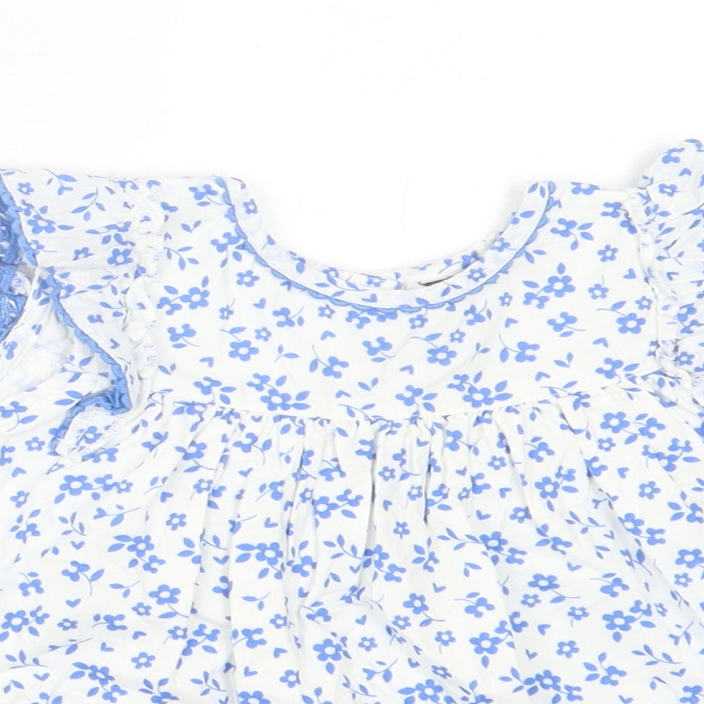 gerge Girls Blue Floral Cotton A-Line  Size 2 Years  Crew Neck Button