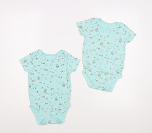 George Baby Green Geometric Cotton Babygrow One-Piece Size 18-24 Months  Snap - Set of 2