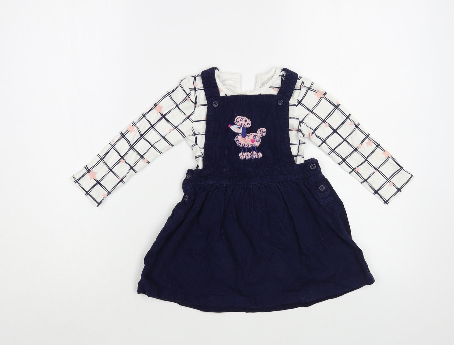George  Blue Check Cotton Skirt/ Skort Set Outfit/Set Size 12-18 Months  Button - Poodle