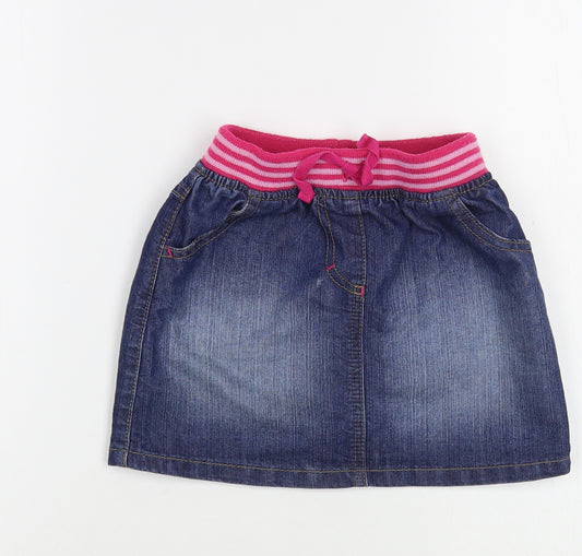 George Girls Blue  Cotton Mini Skirt Size 3-4 Years  Regular Drawstring