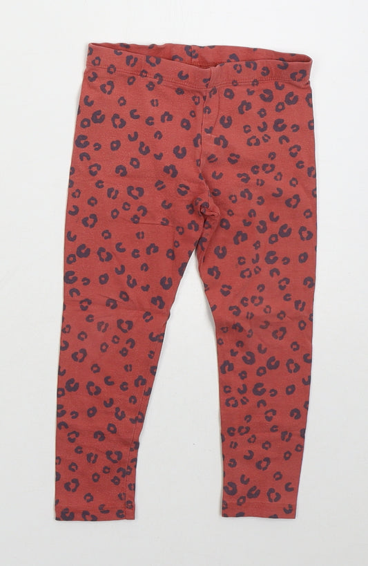 F&F Girls Red Animal Print Cotton Carrot Trousers Size 2-3 Years  Regular