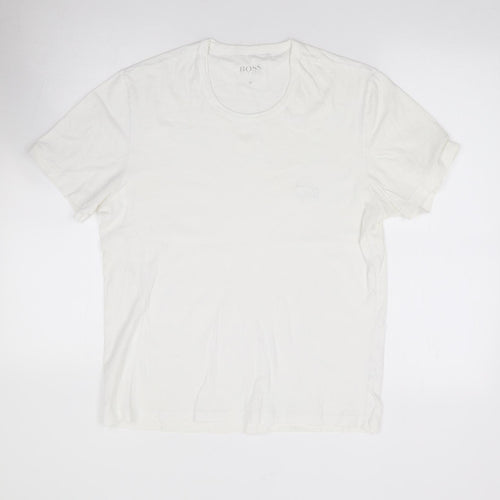 HUGO BOSS Womens Ivory  Polyester Jersey T-Shirt Size M Crew Neck