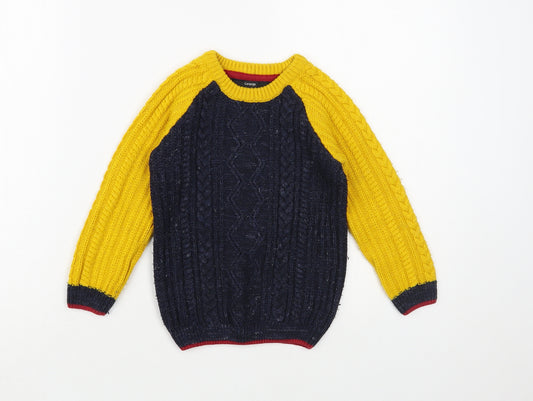 George Boys Blue Crew Neck Colourblock Acrylic Pullover Jumper Size 2-3 Years  Pullover