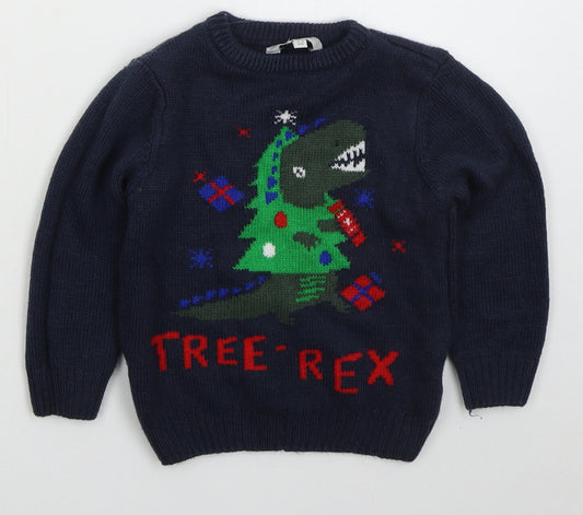 Urban Rascals Boys Blue Crew Neck  Acrylic Pullover Jumper Size 2-3 Years  Pullover - Tree Rex