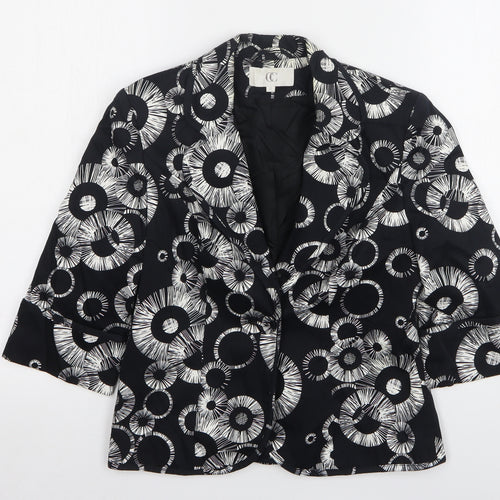 Country Club  Womens Black Geometric Cotton Jacket Blazer Size 10