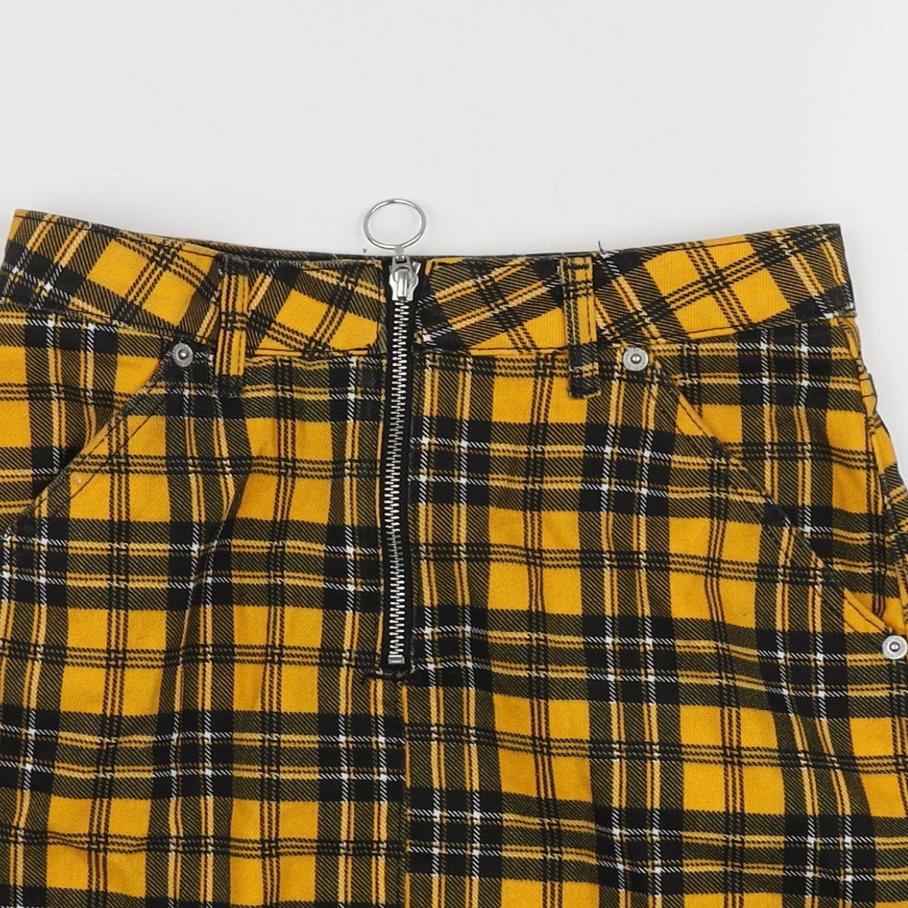 Topshop Womens Yellow Plaid Cotton Mini Skirt Size 36