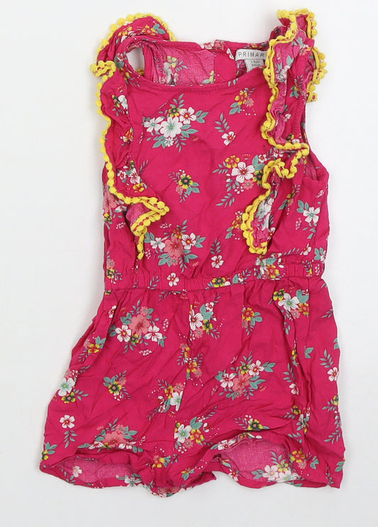 Primark Girls Pink Floral Viscose Playsuit One-Piece Size 3-4 Years  Button