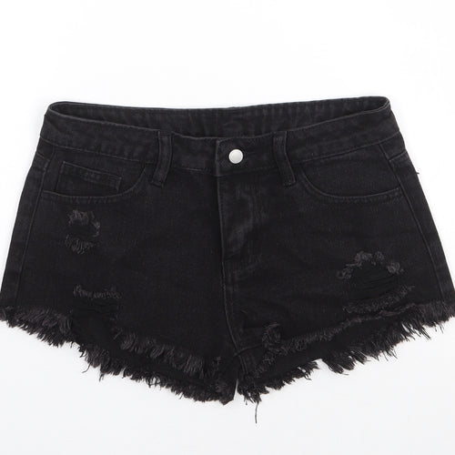 SheIn Girls Black  Cotton Cut-Off Shorts Size 12 Years  Regular Zip