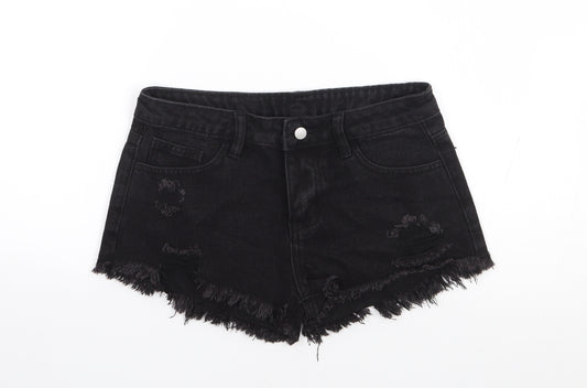 SheIn Girls Black  Cotton Cut-Off Shorts Size 12 Years  Regular Zip