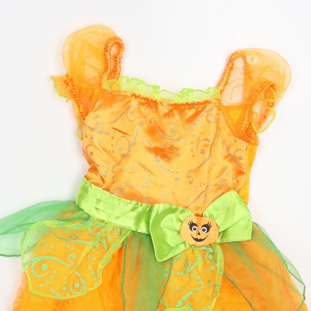 George Girls Orange Polyester Ball Gown Size 3-4 Years Square Neck Pullover - Fancy Dress