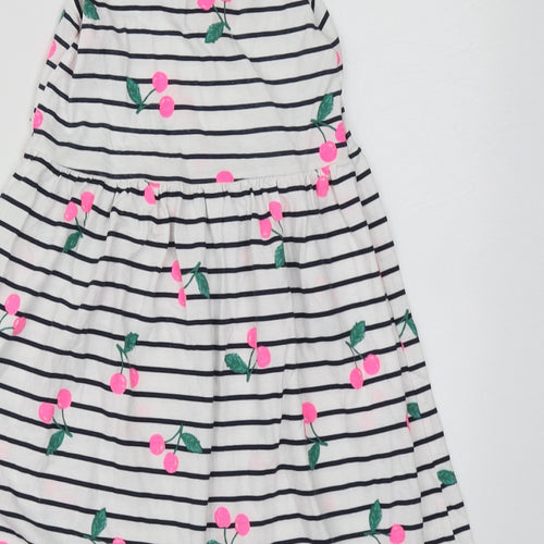 H&M Girls White Striped Cotton Skater Dress  Size 6-7 Years  Round Neck