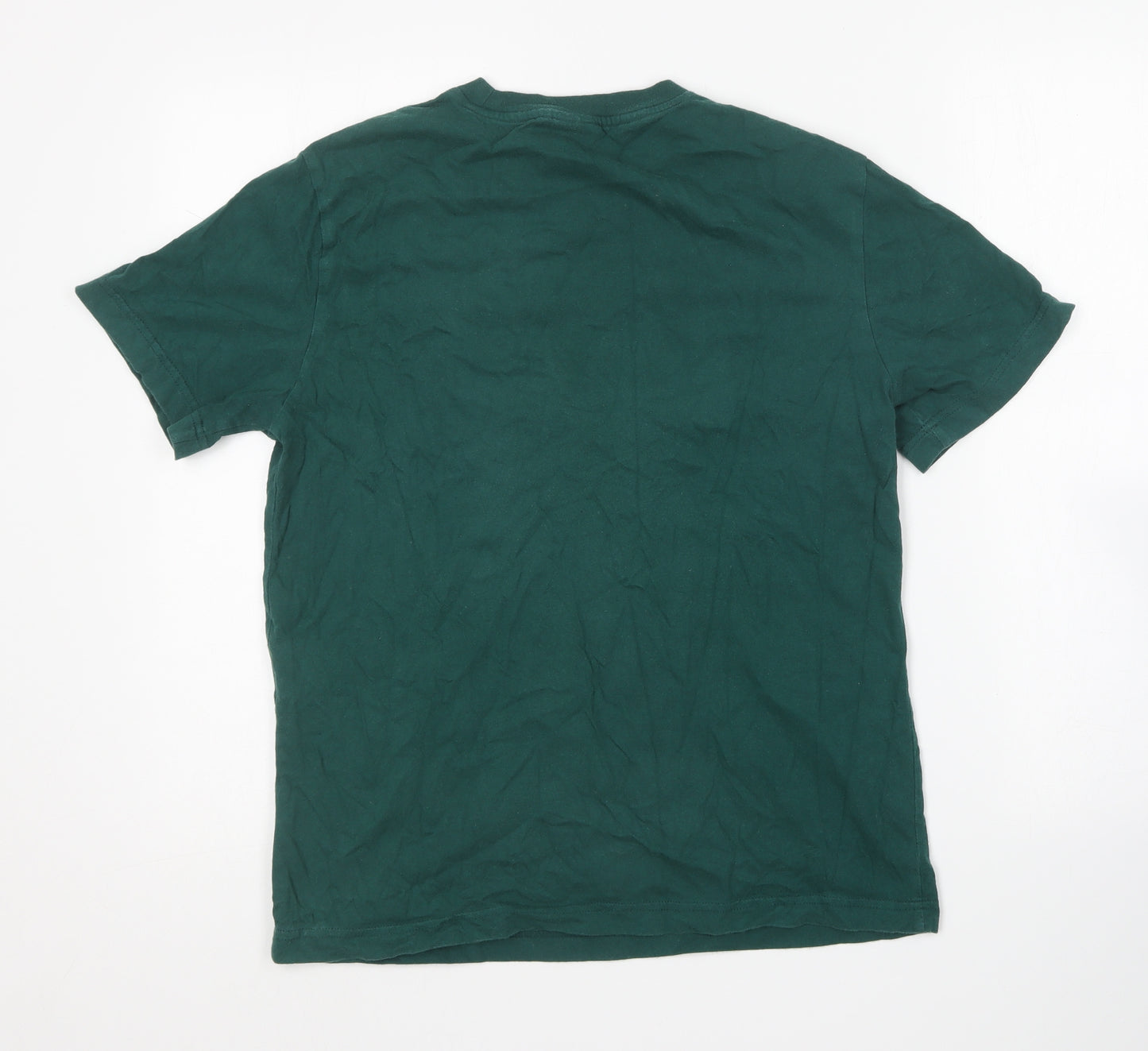 Polham Mens Green Cotton T-Shirt Size M Round Neck