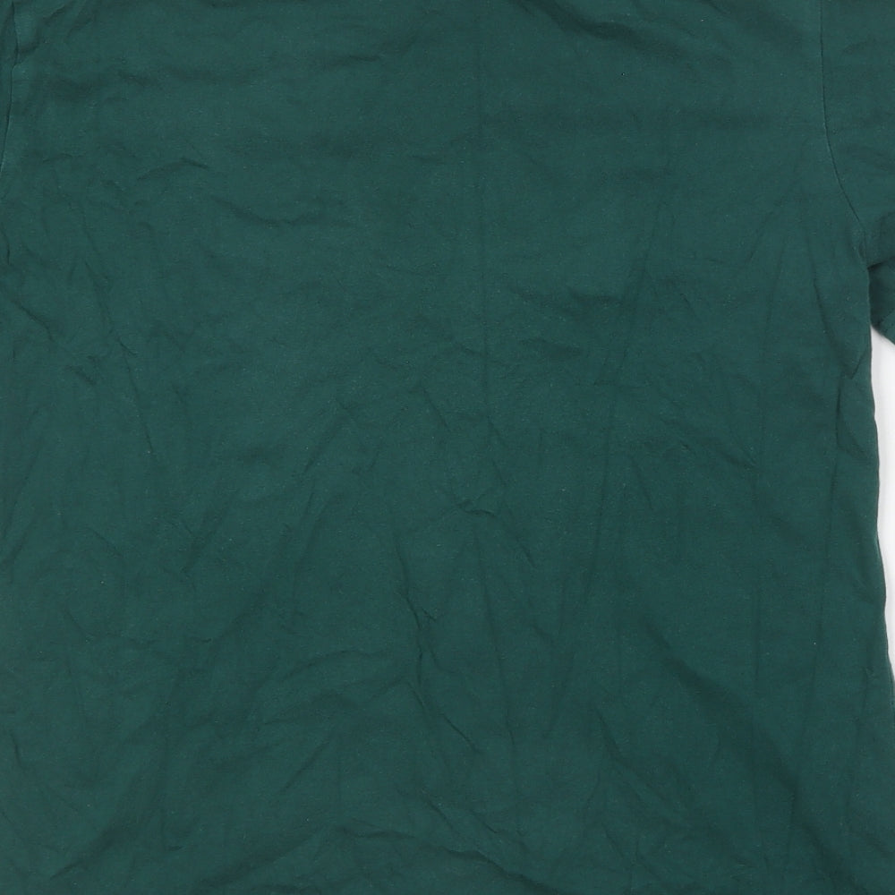 Polham Mens Green Cotton T-Shirt Size M Round Neck