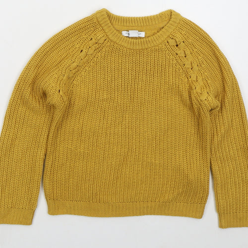 Primark Girls Yellow Crew Neck Acrylic Pullover Jumper Size 8-9 Years Pullover