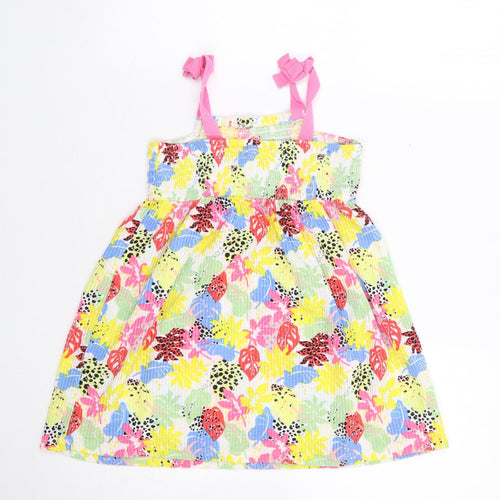 Primark Girls Multicoloured Floral Polyester Fit & Flare Size 3-4 Years Square Neck Pullover