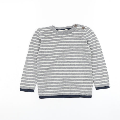 H&M Boys Grey Round Neck Striped Cotton Pullover Jumper Size 5-6 Years Pullover
