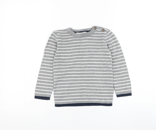 H&M Boys Grey Round Neck Striped Cotton Pullover Jumper Size 5-6 Years Pullover
