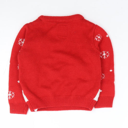 F&F Boys Red Crew Neck Acrylic Pullover Jumper Size 2-3 Years Pullover - Christmas