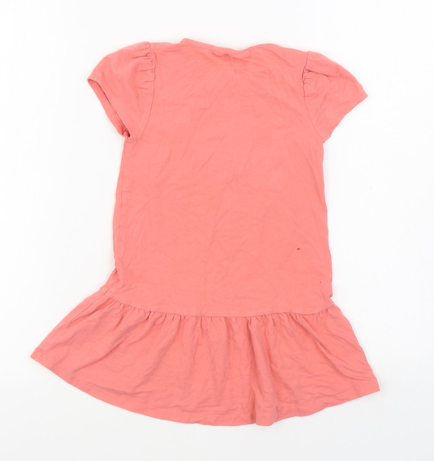 name it Girls Orange Cotton T-Shirt Dress Size 5 Years Round Neck Pullover