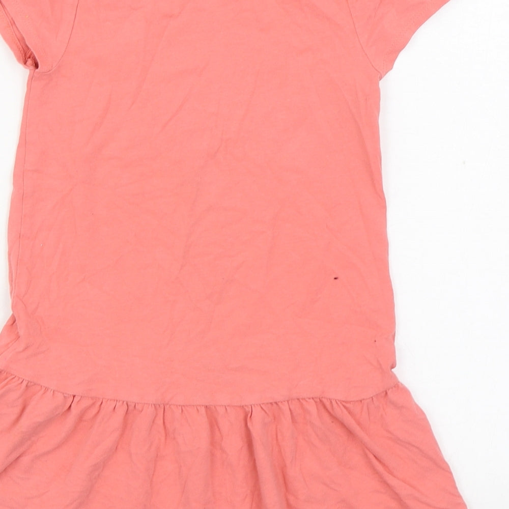name it Girls Orange Cotton T-Shirt Dress Size 5 Years Round Neck Pullover