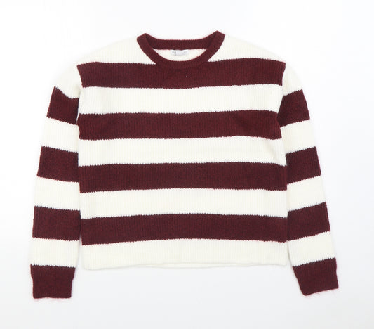 Primark Girls Red Round Neck Striped Acrylic Pullover Jumper Size 13-14 Years Pullover