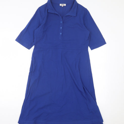 Patra Womens Blue Cotton A-Line Size S V-Neck Button