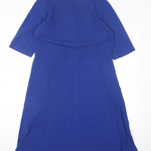 Patra Womens Blue Cotton A-Line Size S V-Neck Button