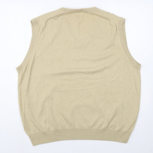 Woolovers Mens Beige V-Neck Cotton Vest Jumper Size XL