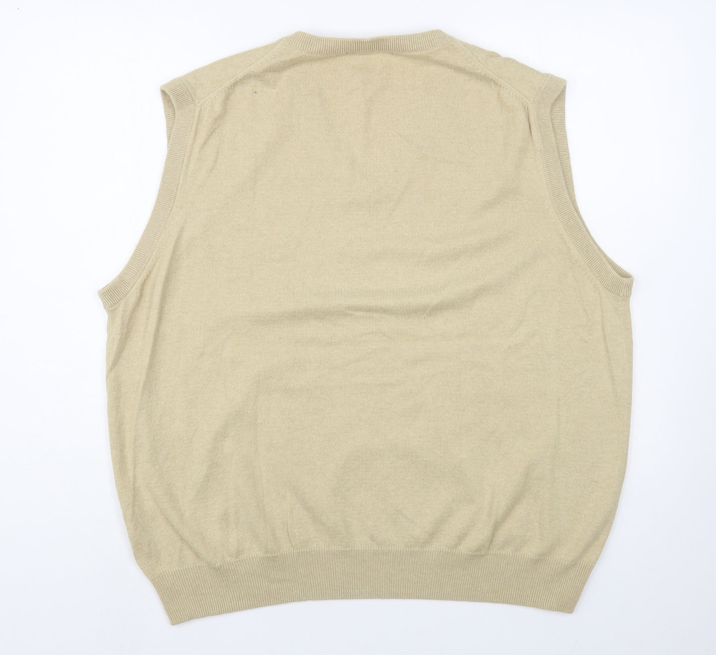 Woolovers Mens Beige V-Neck Cotton Vest Jumper Size XL