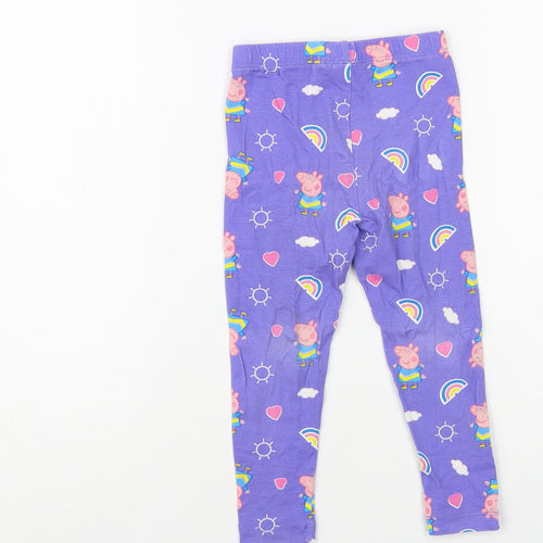 Dunnes Stores Girls Purple Geometric Cotton Jogger Trousers Size 2-3 Years Regular - Peppa Pig Leggings