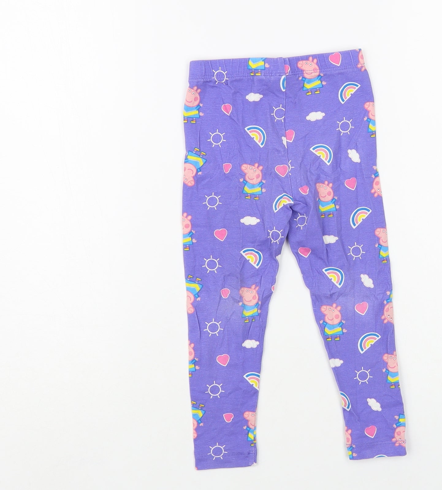 Dunnes Stores Girls Purple Geometric Cotton Jogger Trousers Size 2-3 Years Regular - Peppa Pig Leggings