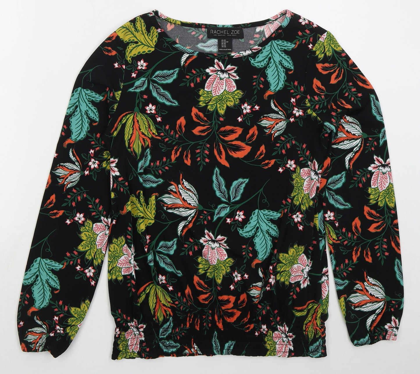 Rachel Zoe Womens Black Floral Polyester Basic T-Shirt Size XS Boat Neck