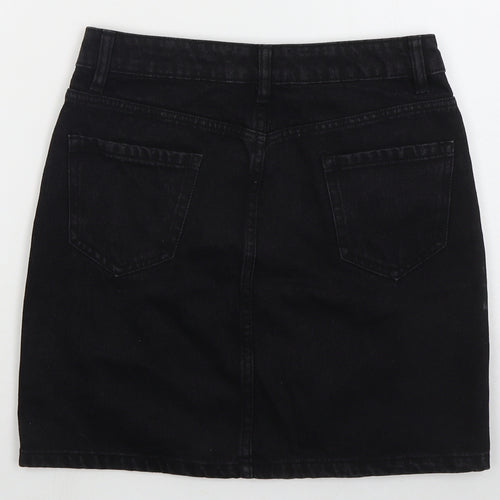 New Look Womens Black Cotton Mini Skirt Size 8 Regular Button