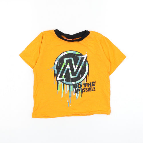 NERF Boys Orange Cotton Basic T-Shirt Size 5-6 Years Round Neck Pullover
