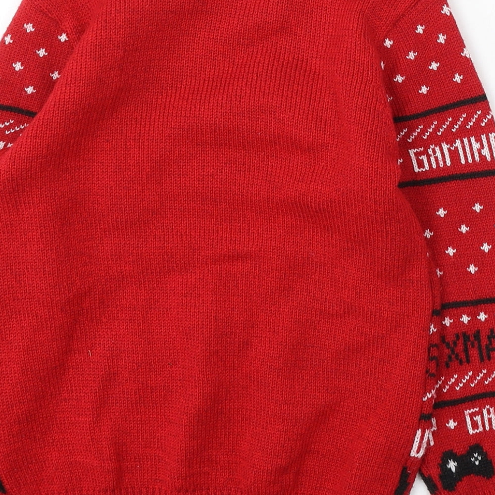 F&F Girls Red Round Neck Polyester Pullover Jumper Size 6-7 Years