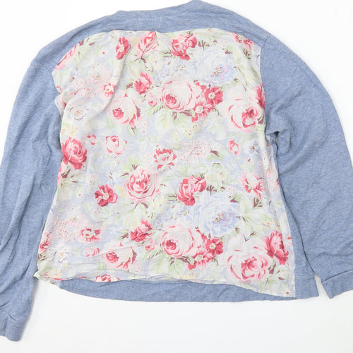 Cath Kidston Womens Blue Round Neck Floral Cotton Pullover Jumper Size S