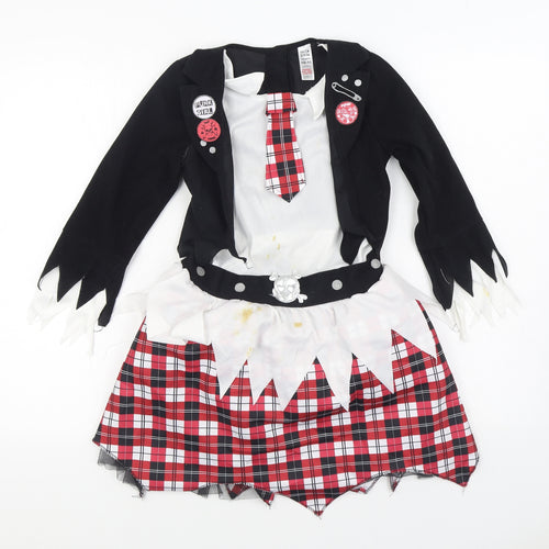 Hallow Scream Girls Black Plaid Polyester Skater Dress Size 10-11 Years Round Neck Hook & Loop - Costume