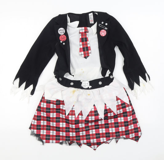 Hallow Scream Girls Black Plaid Polyester Skater Dress Size 10-11 Years Round Neck Hook & Loop - Costume