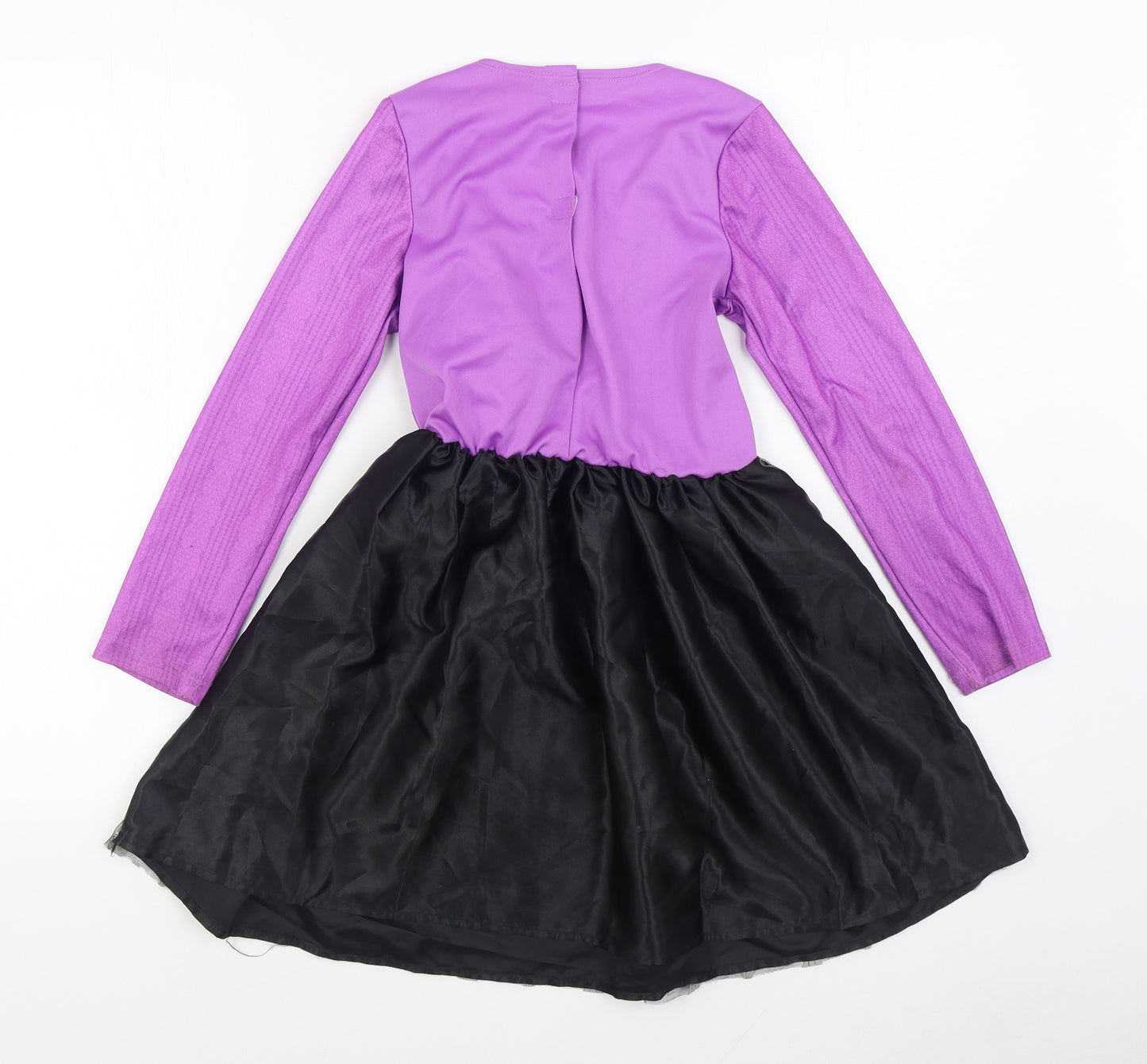 F&F Girls Purple Polyester Skater Dress Size 7-8 Years Round Neck Hook & Loop