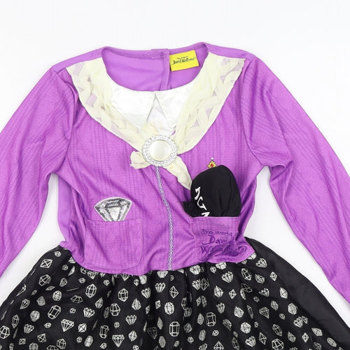 F&F Girls Purple Polyester Skater Dress Size 7-8 Years Round Neck Hook & Loop