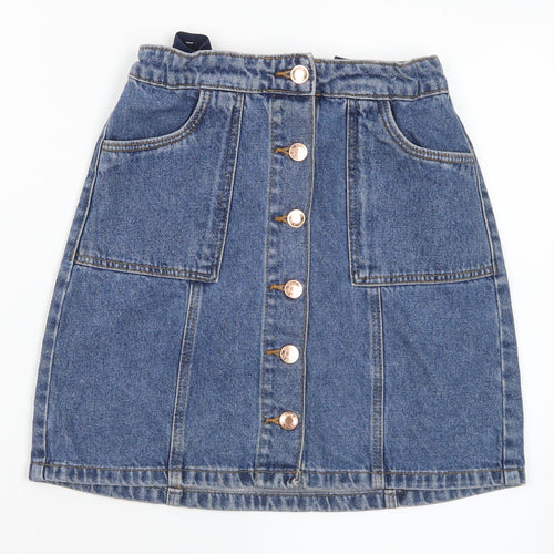 Primark Girls Blue Cotton A-Line Skirt Size 11-12 Years Regular Button