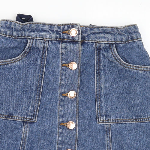 Primark Girls Blue Cotton A-Line Skirt Size 11-12 Years Regular Button